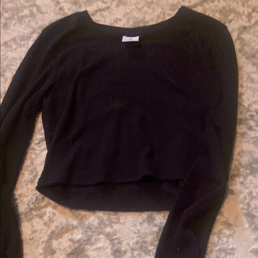 SHEIN Black Fitted Crop Long Sleeve Blouse